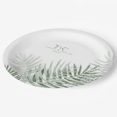 Lush Palm Leaf Wedding Moss Green/Wht ID956 Pappteller (Schrägansicht)
