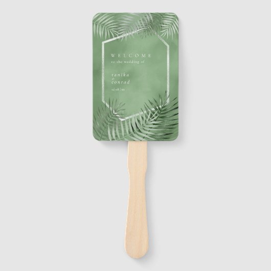 Lush Palm Leaf Wedding Program Moss Green ID956 Fächer (Vorderseite)