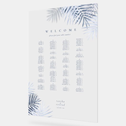 Lush Palm Leaf Wedding Seating Blue/Wht ID956 Acrylschild (Winkel)