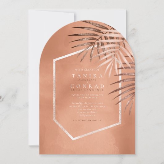 Lush Palm Leaf Wedding Terra Cotta Arch ID956 Einladung (Vorderseite)
