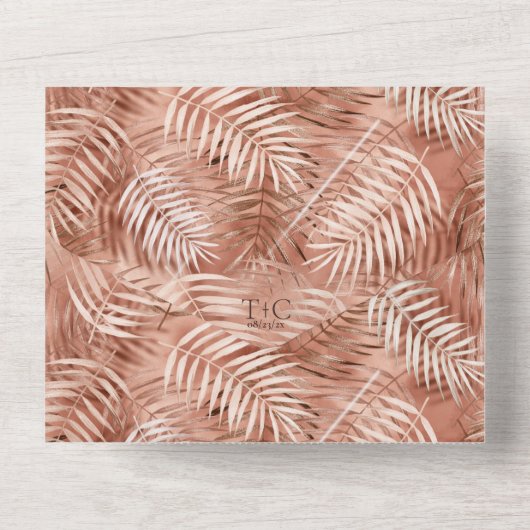 Lush Palm Leaf Wedding Terra Cotta ID956 All In One Einladung (Rückseite)