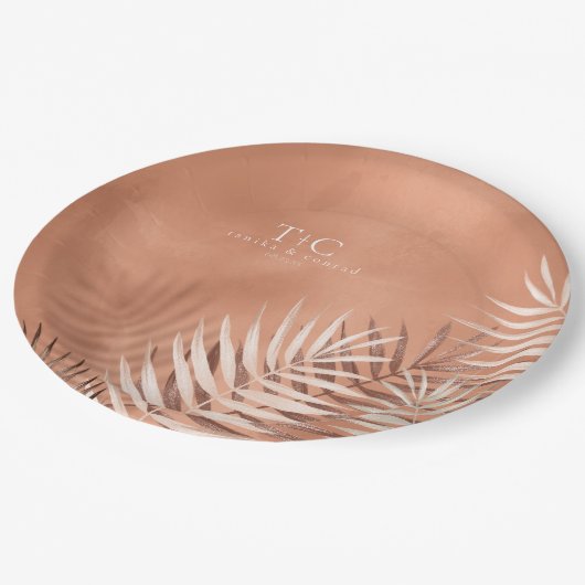 Lush Palm Leaf Wedding Terra Cotta V2 ID956 Pappteller (Schrägansicht)