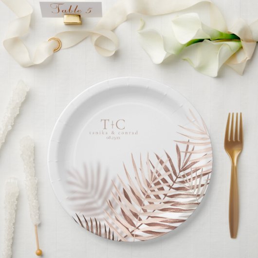 Lush Palm Leaf Wedding Terra Cotta/Wht ID956 Pappteller (Hochzeit)
