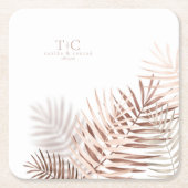 Lush Palm Leaf Wedding Terra Cotta/Wht ID956 Rechteckiger Pappuntersetzer (Vorderseite)