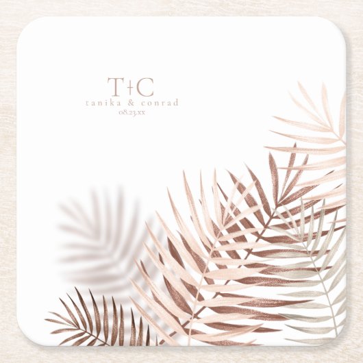 Lush Palm Leaf Wedding Terra Cotta/Wht ID956 Rechteckiger Pappuntersetzer (Vorderseite)