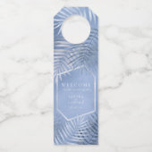Lush Palm Leaf Wedding Welcome Windsor Blue ID956 Flaschenanhänger (Vorderseite)