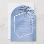 Lush Palm Leaf Wedding Windsor Blue Arch ID956 Einladung (Vorderseite)