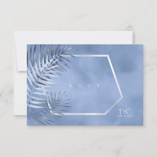 Lush Palm Leaf Wedding Windsor Blue ID956 RSVP Karte (Vorderseite)