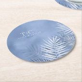 Lush Palm Leaf Wedding Windsor Blue ID956 Runder Pappuntersetzer (Angewinkelt)