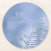 Lush Palm Leaf Wedding Windsor Blue ID956 Runder Pappuntersetzer (Vorderseite)