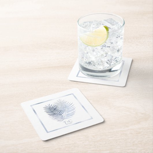 Lush Palm Leaf Wedding Windsor Blue/White ID956 Rechteckiger Pappuntersetzer (Vor Ort)