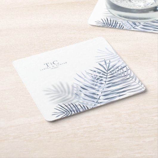 Lush Palm Leaf Wedding Windsor Blue/Wht ID956 Rechteckiger Pappuntersetzer (angewinkelt)