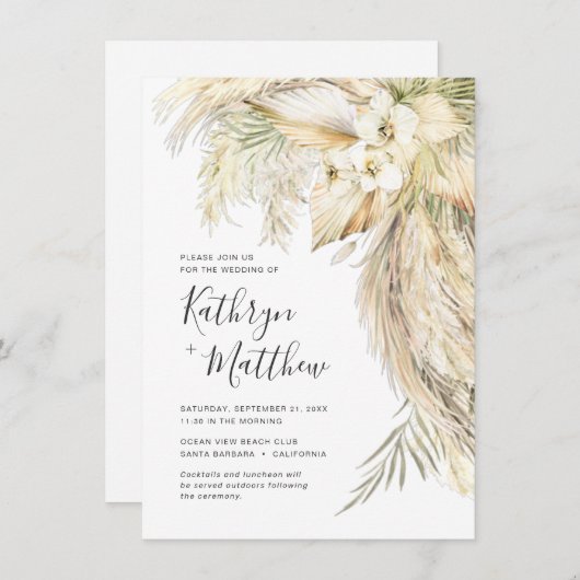 Lush Palms und Pampas Grass Boho Micro Wedding Einladung (Vorne/Hinten)