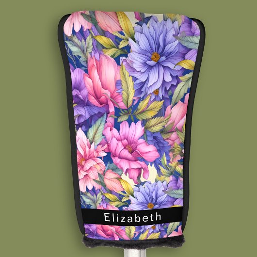 Lush Pink and Purple Flowers Personalized Golf Headcover
