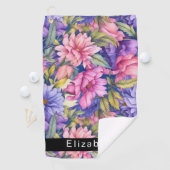 Lush Pink and Purple Flowers Personalized Golfhandtuch (Insitu)
