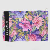 Lush Pink and Purple Flowers Personalized Golfhandtuch (Horizontal)