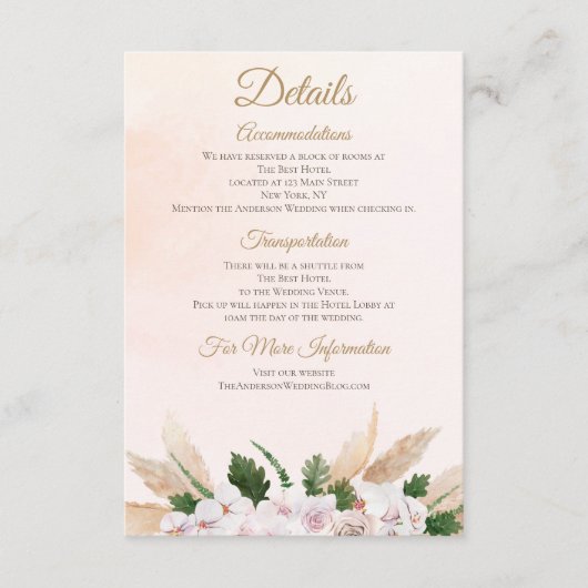 Lush Pink Gold Aquarellfarben Blumenunterkünfte Begleitkarte (Vorderseite)