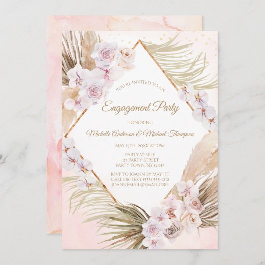 Lush Pink Gold Watercolor Floral Engagement Party Einladung (Vorne/Hinten)