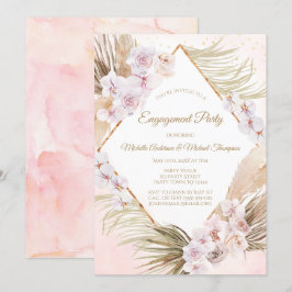 Lush Pink Gold Watercolor Floral Engagement Party Einladung