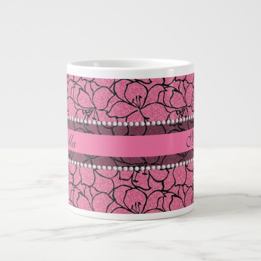 Lush Pink Lilie mit schwarzer Kontur, rosa Glitzer Jumbo-Tasse (Vorderseite)
