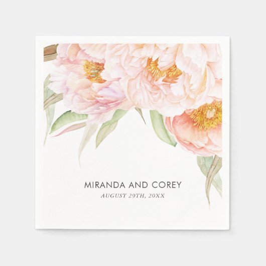 Lush Pink Peongs Aquarellblume Serviette (Vorderseite)