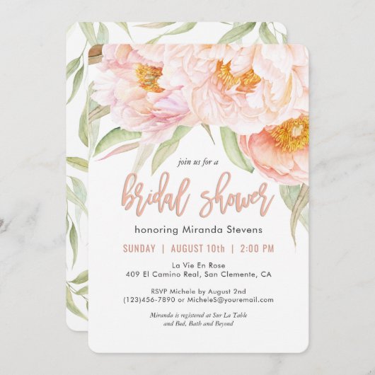 Lush Pink Peonies Aquarellfarbenes Brautparty Einladung