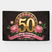 Lush Pink Peonies Gold 50. Hochzeitstag Banner (Horizontal)