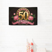 Lush Pink Peonies Gold 50. Hochzeitstag Banner (InSitu)