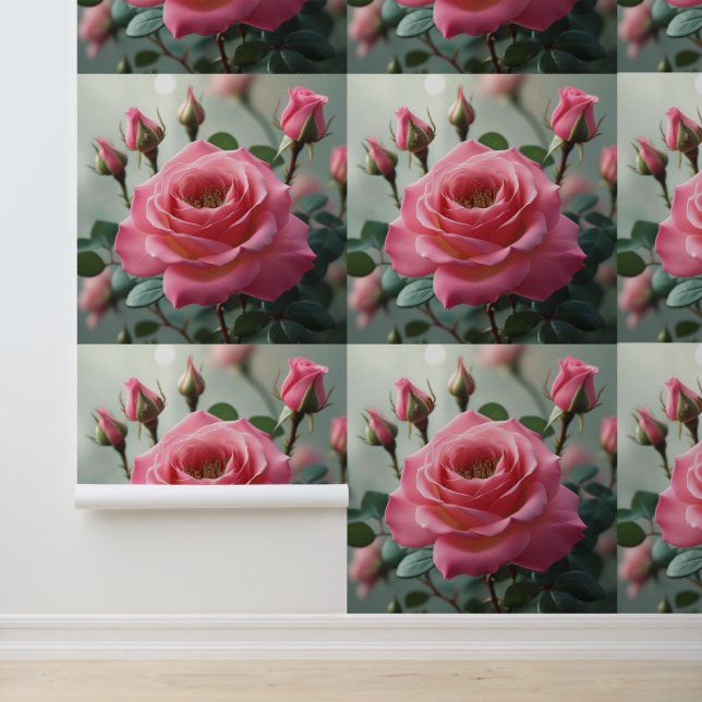 Lush Pink Rose Blumen Entfernen Wand Kunst (Anwendung)