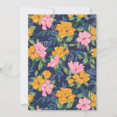 Lush Pink Yellow Flowers Dark Blue Wedding Einladung (Rückseite)