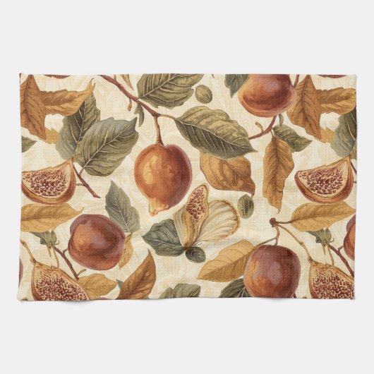 Lush Plums & Fig Leaves Kitchen Towel | Elegant Geschirrtuch (Horizontal)