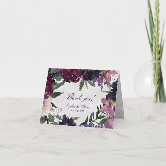 Lush Purple Blumen | Romantische Hochzeit Dankeskarte (Vorderseite)