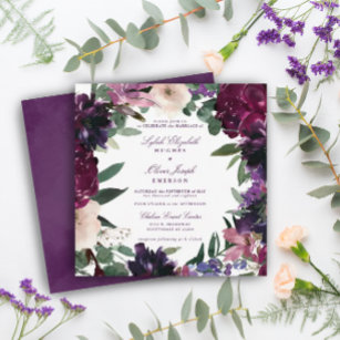 Lush Purple Blumen   Romantische Hochzeit Einladung