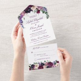 Lush Purple Blumen | Romantische Hochzeit in einem All In One Einladung