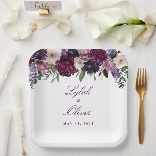 Lush Purple Blumen | Romantische Hochzeit Pappteller (Hochzeit)