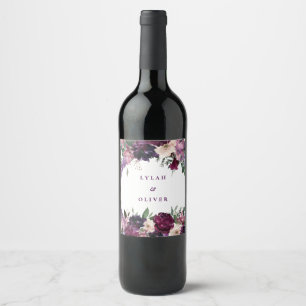 Lush Purple Blumen   Romantische Hochzeit Weinetikett