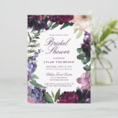 Lush Purple Blumen | Romantisches Brautparty Einladung (Stehend Vorderseite)