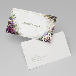 Lush Purple Floral Garden Watercolor Gold Frame Visitenkarte