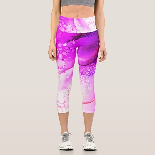 Lush Radiation - Rosa Marmorblase Yoga Capris (Vorderseite)
