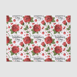 Lush Red Rose & Heart Petals Valentine Pattern Seidenpapier