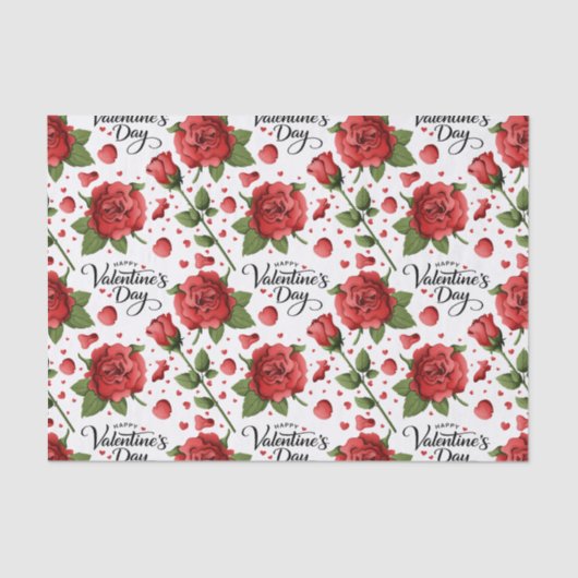 Lush Red Rose & Heart Petals Valentine Pattern Seidenpapier (Vorderseite)