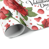 Lush Red Roses with Scattered Heart Petals Pattern Geschenkpapier (Rolleneckpunkt)