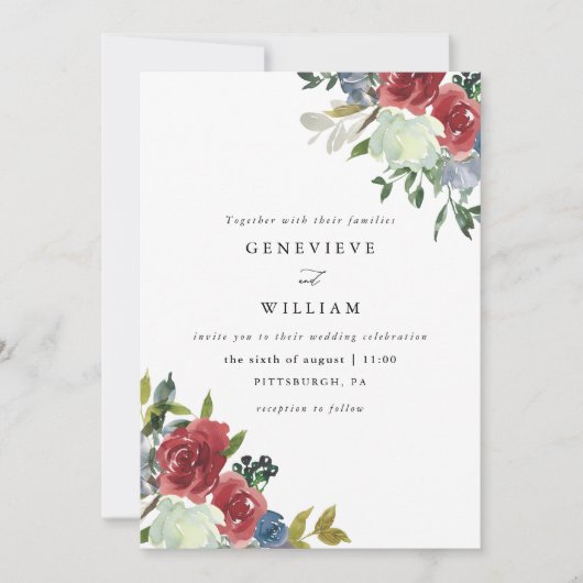 Lush Red Watercolor Floral Bouquet Wedding (Vorderseite)