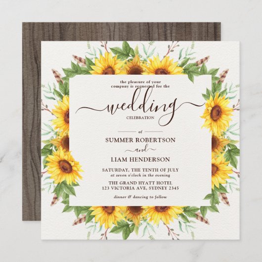 Lush Rustic Watercolor Sonnenblumen Hochzeit Einladung (Vorne/Hinten)