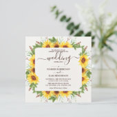 Lush Rustic Watercolor Sonnenblumen Hochzeit Einladung (Stehend Vorderseite)