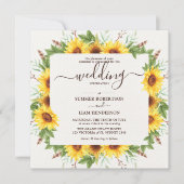 Lush Rustic Watercolor Sonnenblumen Hochzeit Einladung (Vorderseite)