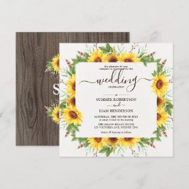 Lush Rustic Watercolor Sonnenblumen Hochzeit Einladung