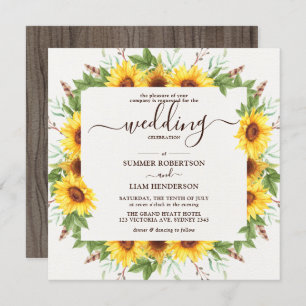 Lush Rustic Watercolor Sonnenblumen Hochzeit Einladung