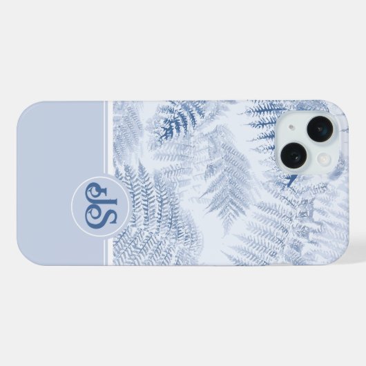 Lush Serene Blue Ferns Monogram Initials iPhone Hülle (Rückseite (Horizontal))