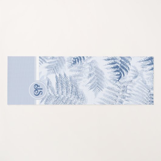 Lush Serene Blue Ferns Monogram Initials Yogamatte (Vorderseite (Horizontal))